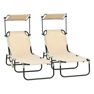 Outsunny Piece Folding Sun Loungers with Adjustable Backrest, Tan Brown