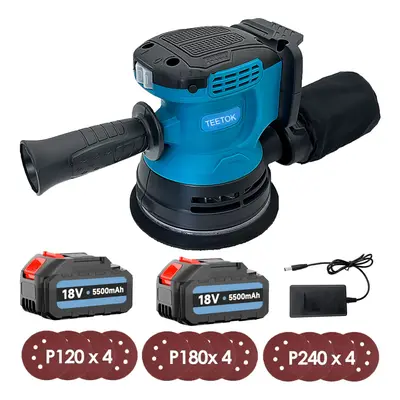 Cordless Brushless Random Orbital Sander 5"12xDisc 2Batterry 5.5A+Charger-Makita Compatible