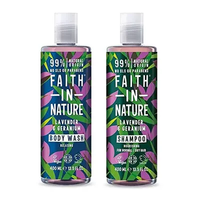 Faith In Nature Lavender and Geranium Shampoo and Shower Gel Duo Pack | Vegan | No Cruelty | 99%