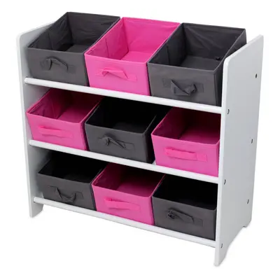 Pink & Grey Tier with Canvas Bins Boxes Storage Unit Cabinet Toys Organiser