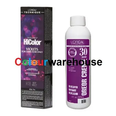 (H18, Dev (Vol. 30) 8oz) L'Oreal HiColor H18 Deep Violet, Violets For Dark Hair Only