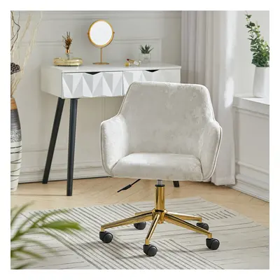 (Beige) Modern Velvet Upholstered Home Office Swivel Task Chair Armchair