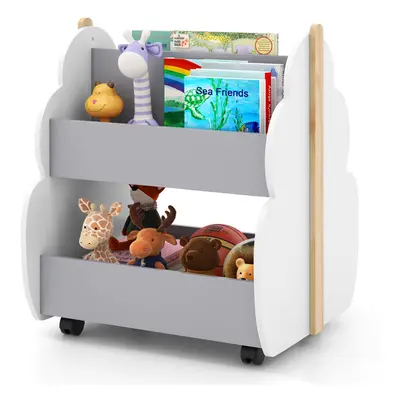 Kids Wooden Bookshelf 2-Tier Toy Storage Shelf Double-sided Bookcase-Grey