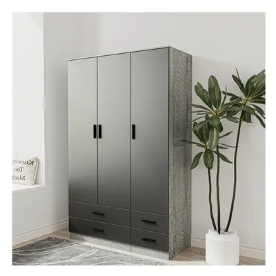 (Ash Grey & Black) Door Drawer Wardrobe Storage Shelf Hanging Bedroom Modern Furniture