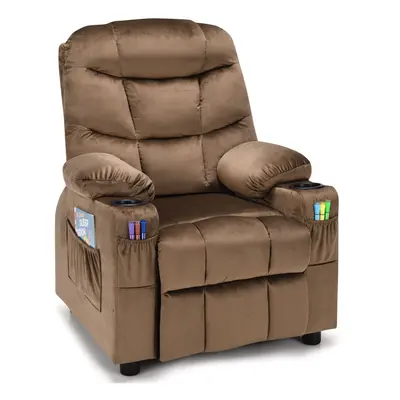 Kids Recliner Chair Velvet Adjustable Sofa Chair Gaming Lounge Chair-Coffee