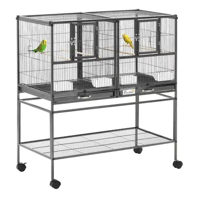 PawHut Double Rolling Bird Cage with Removable Metal Tray and Storage Shelf