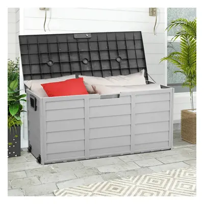 (Dark Grey+Light Grey) 290L Plastic Outdoor Garden Tool Storage Deck Box with Wheels