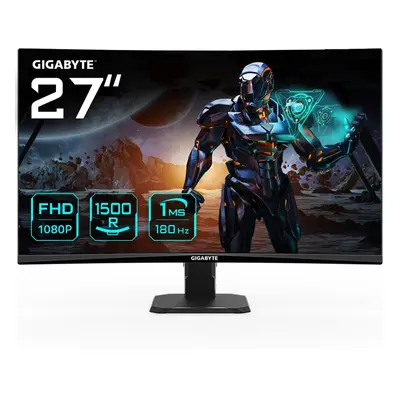 GIGABYTE GS27FC 27" FHD Curved Gaming Monitor - x 1080, 180Hz, 1, cd/mÂ², FreeSync Premium, HDR 