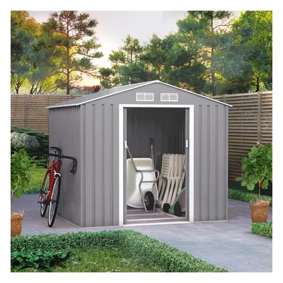 (7x6, Light Grey) BillyOh Ranger Apex Metal Shed With Foundation Kit