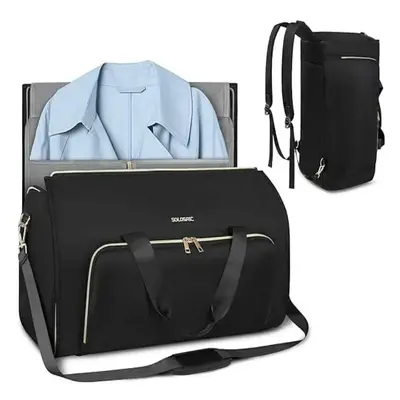 (Black) Travel Suit Bag Convertible Garment Bag Wearable Folding Storage Hanging Clothes Bag Cro