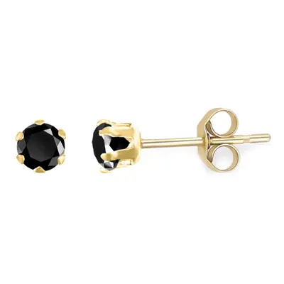 Jewelco London Ladies 9ct Yellow Gold Black Round Brilliant Cubic Zirconia Solitaire Claw Set St