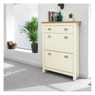 Home Source Lancaster Door Drawer Shoe Storage Cabinet Unit Cream