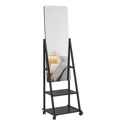 HOMCOM Movable Full Length Mirror Adjustable Full Body Mirror with Shelves