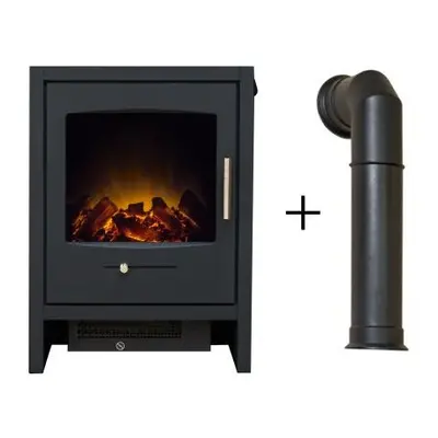 Adam Bergen Electric Stove Charcoal Grey + Tall Angled Stove Pipe in Black