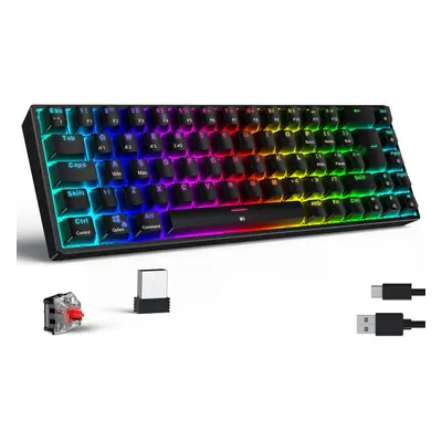 (UK Black) Wireless Gaming Keyboard Mechanical RGB UK Layout TKL 65% Flip Anti-Ghosting Bluetoot