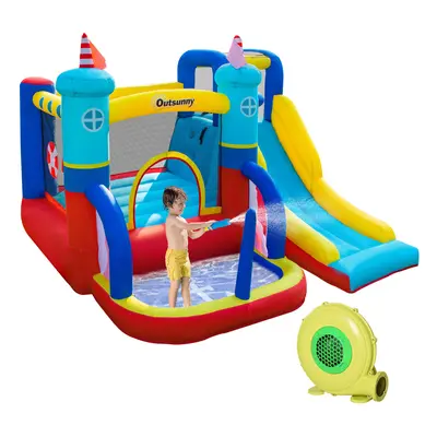 Outsunny Kids Bouncy Castle with Slide Pool Trampoline Climbing Wall w/ Blower