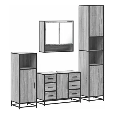 (grey sonoma) vidaXL Bathroom Furniture Set 4ÃÂ Piece Cupboard Sink Cabinet Engineered Wood