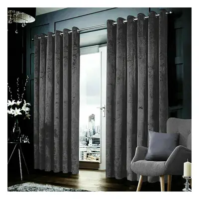 (Grey , 90" x 90"-(228cm x 228cm) ) Velvet Curtains Eyelet Ring Top Ready Made Curtain