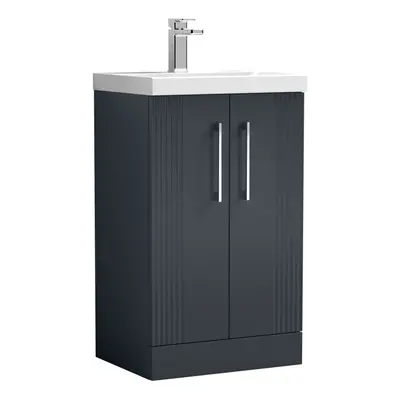 Retro Door Floor Standing Vanity Unit with Thin-Edge Tap Hole Ceramic Basin - 500mm - Satin Soft