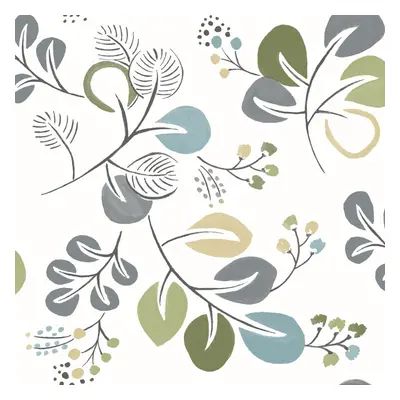 (Green/Blue) Jonah Leaf Trail Wallpaper Fine Decor