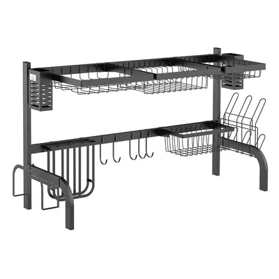 HOMCOM Over The Sink Dish Drainer Rack, Tier Dish Rack for Kitchen, Black