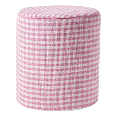 (Pink) Gingham Check Round Pouffe Cotton x cm