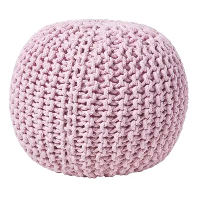 (Pink) Knitted Cotton Pouffe Footstool Round x cm