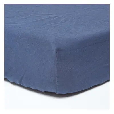 (Navy Blue, Small Double) Linen Fitted Sheet