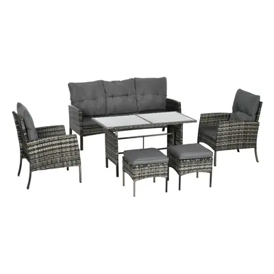 Outsunny Pieces Rattan Garden Furniture Sofa Set, Mixed Grey