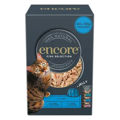 Encore Percent Natural Wet Cat Food, Multipack Fish Selection in Jelly Pouch, 50g (Pack of Pouch