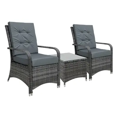 Outsunny Rattan 3PCs Chair Table Bistro Set Patio Set w/ Steel Frame Grey