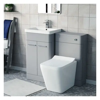 Nes Home Matte Grey 500mm Freestanding Basin Vanity WC Unit & Square Toilet Flat Pack