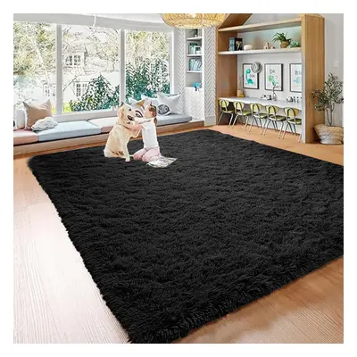 (160cm x 230cm (5ft 4" x 7ft 8"), Black) Extra Large Rug Soft Shaggy Living Room Carpet Mat