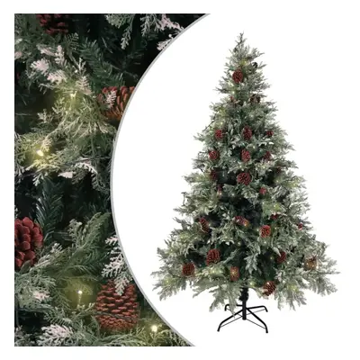 vidaXL Pre-lit Christmas Tree with Pine Cones Decor Green and White PVC and PE