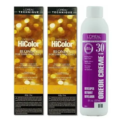 (H14(2)+Dev(Vol.30)8oz) H14 Vanilla Champagne L'Oreal Excellence HiColor BLONDES For Dark Hair O