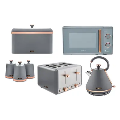 Tower Cavaletto Grey Kettle Slice Toaster Microwave Breadbin & Canisters