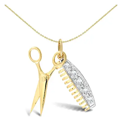 Jewelco London Solid 9ct Yellow and White Gold White Round Brilliant Cubic Zirconia Scissors & C