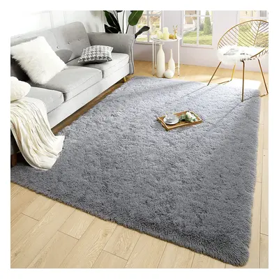 (Silver Grey, 200cm x 290cm (6ft 7" x 9ft 6")) Large Shaggy Rug Thick Pile Door Mat Runner Carpe