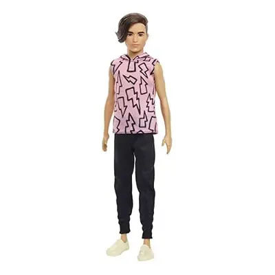 Barbie Ken Fashionistas Doll #193, Slender, Rooted Brown Hair, Lightning Bolt Hoodie, Black Pant