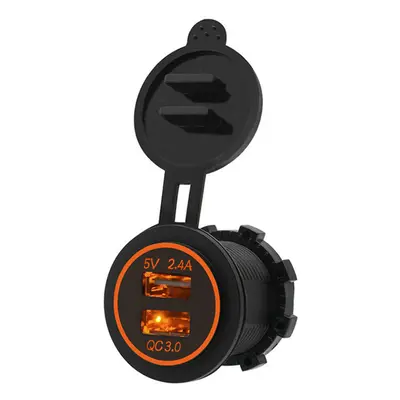 (Orange) 5V 3.4A Motorcycle QC 3.0 Dual USB Waterproof IP66 Socket Charger Power Adapter