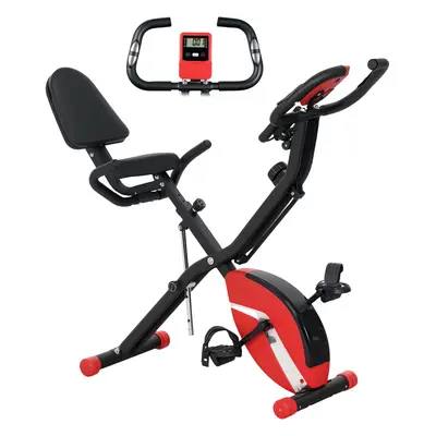 SPORTNOW Folding Exercise Bike with Arm Bands and Hand Pulse Sensor, Red