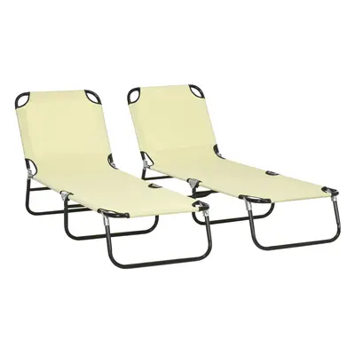 Outsunny Folding Sun Loungers Set of with Adjustable Backrest, Beige