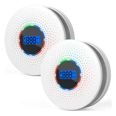 (2 PCS) in Smoke Detector Carbon Monoxide Alarm Detector LCD Display for Home Garage Office