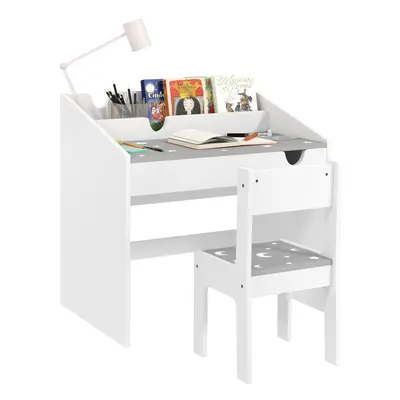 AIYAPLAY Children Study Table and Chair w/ Storage, Pull-out Drawer - Grey