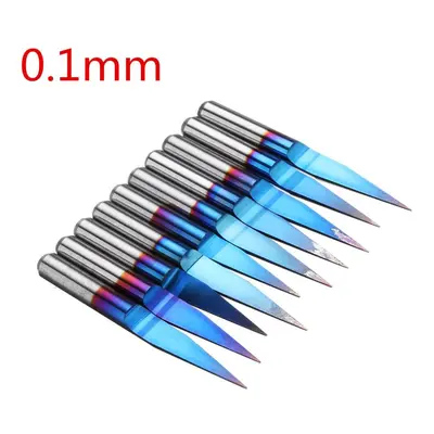 (0.1mm) 10pcs 0.1/0.2/0.3mm Degree Blue Nano Coated Carbide Engraving Bit Flat Bottom PCB Engrav