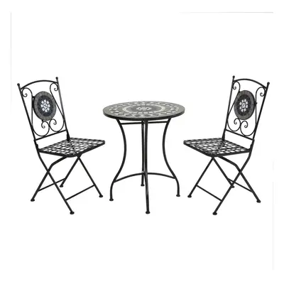 Charles Bentley Round Wrought Iron Mosaic Bistro Set for Two Garden & Outdoor Dining Antique Loo