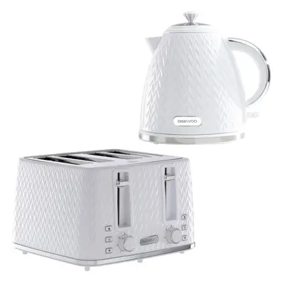 DAEWOO Argyle 3000W Retro Matching Kettle & 4-Slice Toaster Set Level Browning Colour White