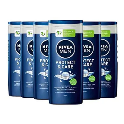 NIVEA MEN Protect & Care Shower Gel (6 x ml), Moisturising Shower Gel with Aloe Vera, Mild Showe