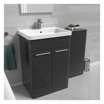 Nes Home Anthracite 1100mm Freestanding Cabinet Ceramic Basin & WC Unit