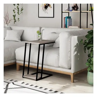 FWStyle Scratch Resistant Sofa End Side Table Mocha Grey Finish Metal Frame